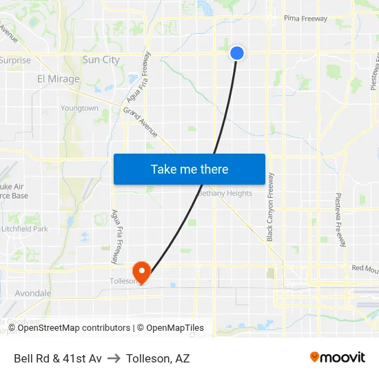 Bell Rd & 41st Av to Tolleson, AZ map