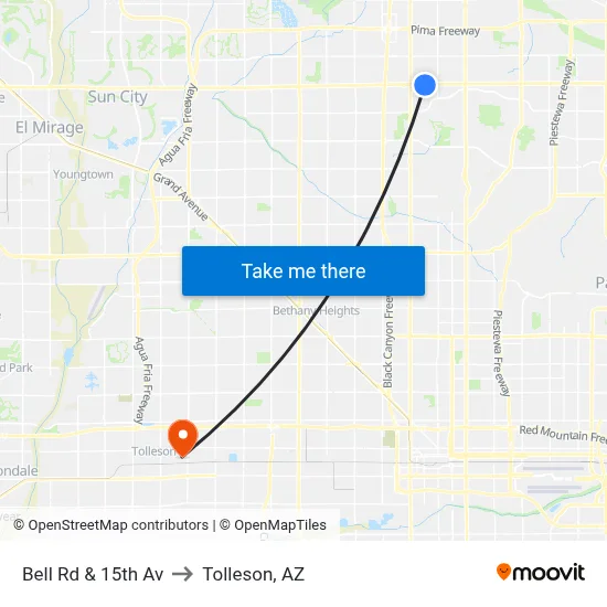 Bell Rd & 15th Av to Tolleson, AZ map