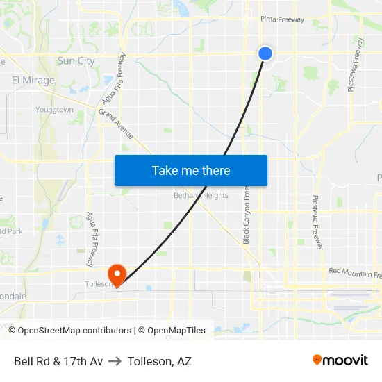 Bell Rd & 17th Av to Tolleson, AZ map