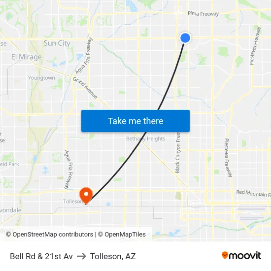 Bell Rd & 21st Av to Tolleson, AZ map