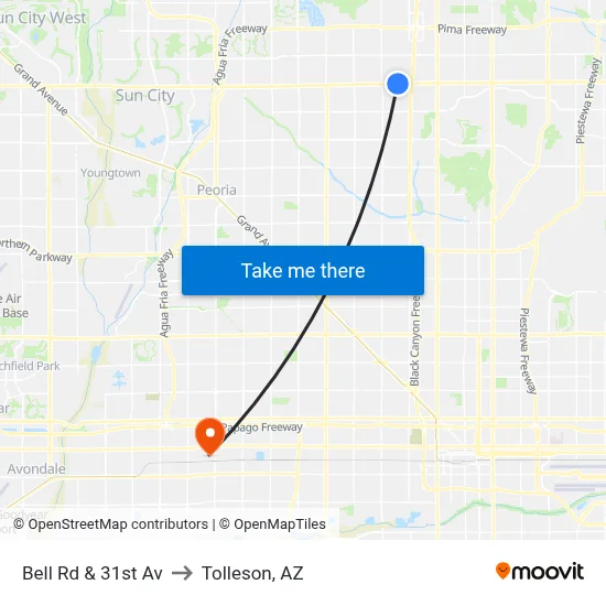 Bell Rd & 31st Av to Tolleson, AZ map