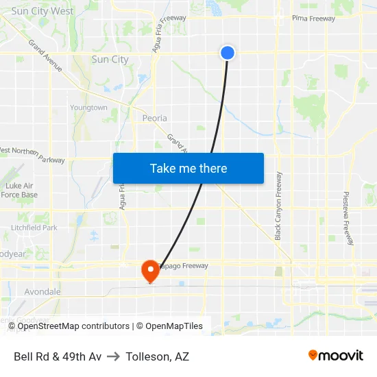 Bell Rd & 49th Av to Tolleson, AZ map
