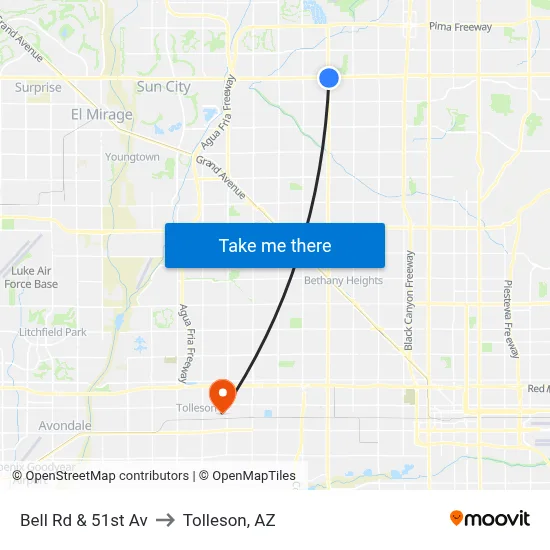 Bell Rd & 51st Av to Tolleson, AZ map