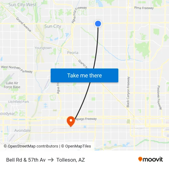 Bell Rd & 57th Av to Tolleson, AZ map