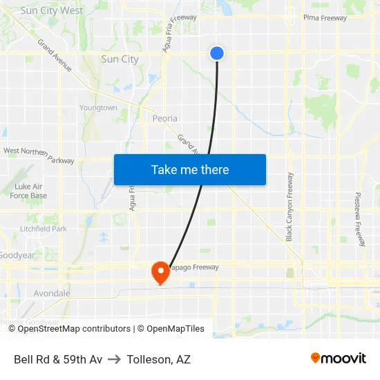 Bell Rd & 59th Av to Tolleson, AZ map