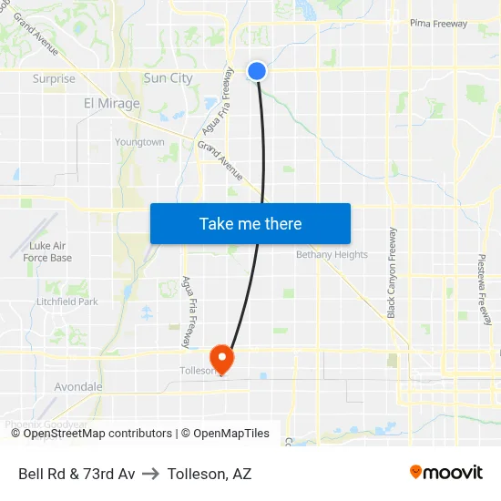 Bell Rd & 73rd Av to Tolleson, AZ map