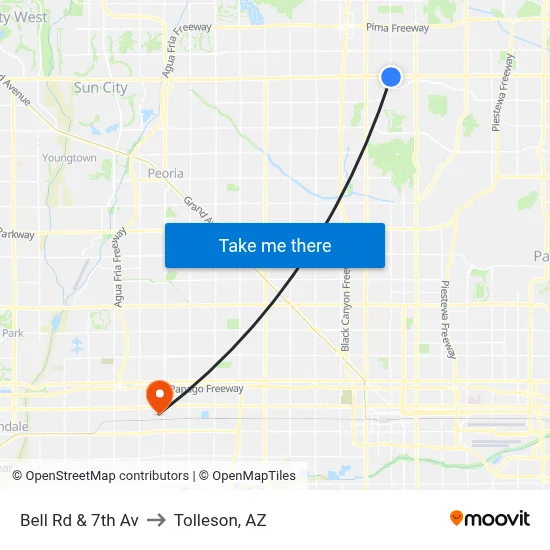 Bell Rd & 7th Av to Tolleson, AZ map