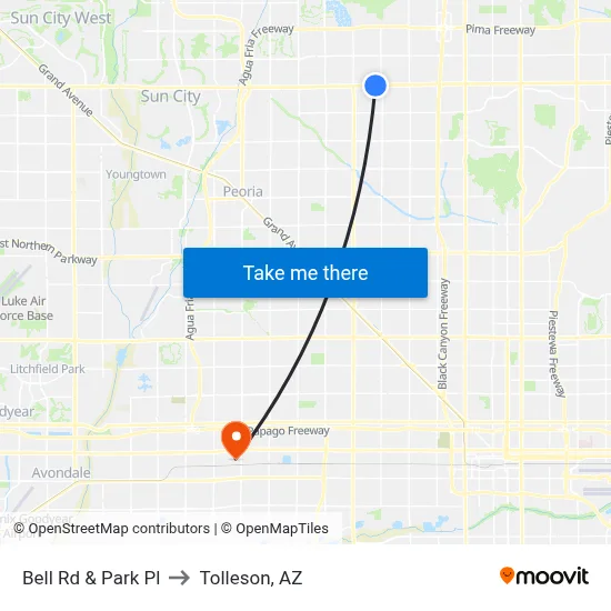 Bell Rd & Park Pl to Tolleson, AZ map
