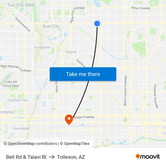 Bell Rd & Talavi Bl to Tolleson, AZ map