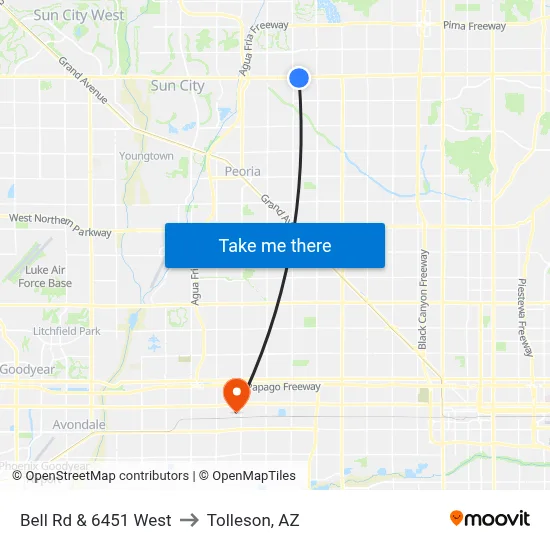 Bell Rd & 6451 West to Tolleson, AZ map