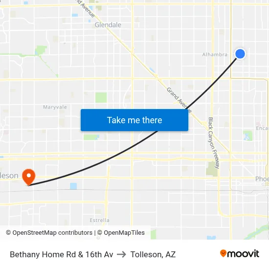 Bethany Home Rd & 16th Av to Tolleson, AZ map
