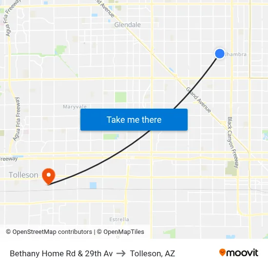 Bethany Home Rd & 29th Av to Tolleson, AZ map