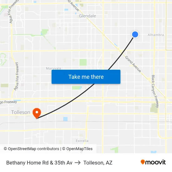 Bethany Home Rd & 35th Av to Tolleson, AZ map