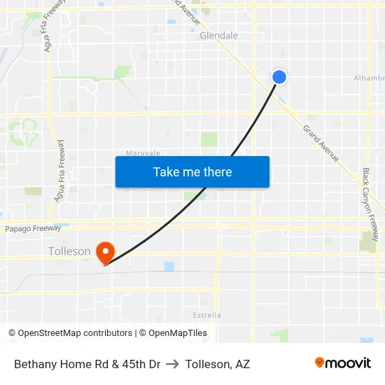 Bethany Home Rd & 45th Dr to Tolleson, AZ map