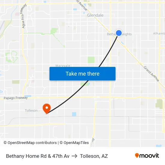 Bethany Home Rd & 47th Av to Tolleson, AZ map