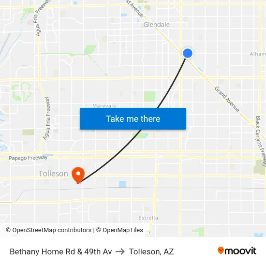 Bethany Home Rd & 49th Av to Tolleson, AZ map