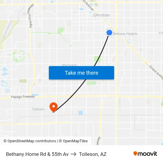 Bethany Home Rd & 55th Av to Tolleson, AZ map