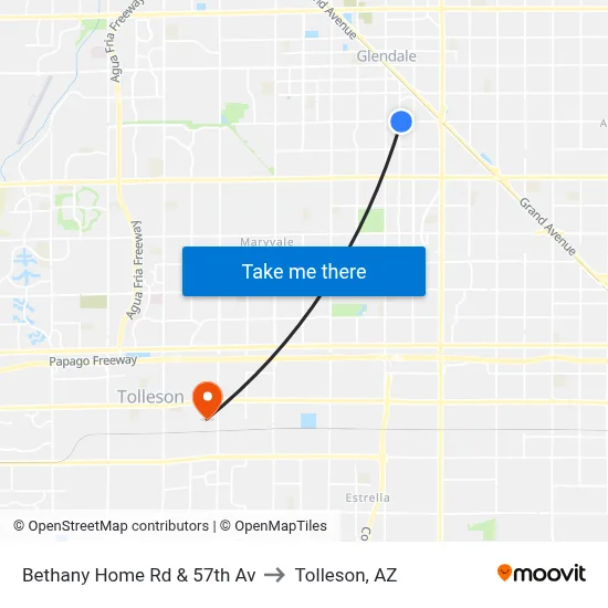 Bethany Home Rd & 57th Av to Tolleson, AZ map