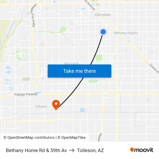 Bethany Home Rd & 59th Av to Tolleson, AZ map