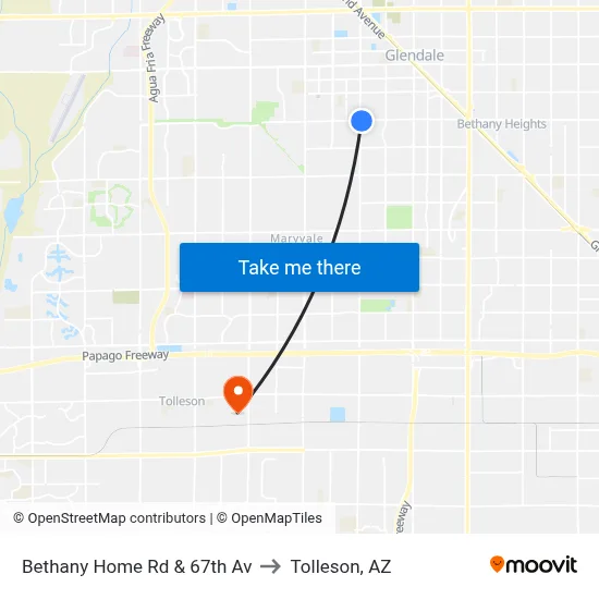 Bethany Home Rd & 67th Av to Tolleson, AZ map