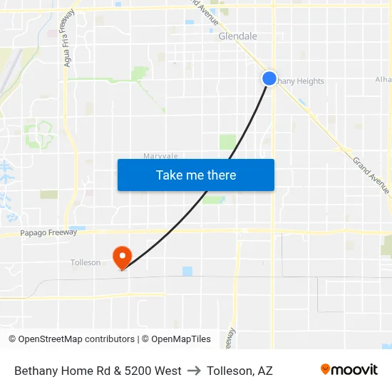 Bethany Home Rd & 5200 West to Tolleson, AZ map