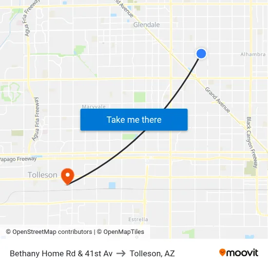 Bethany Home Rd & 41st Av to Tolleson, AZ map