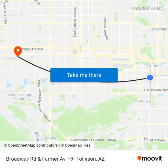 Broadway Rd & Farmer Av to Tolleson, AZ map