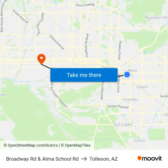Broadway Rd & Alma School Rd to Tolleson, AZ map