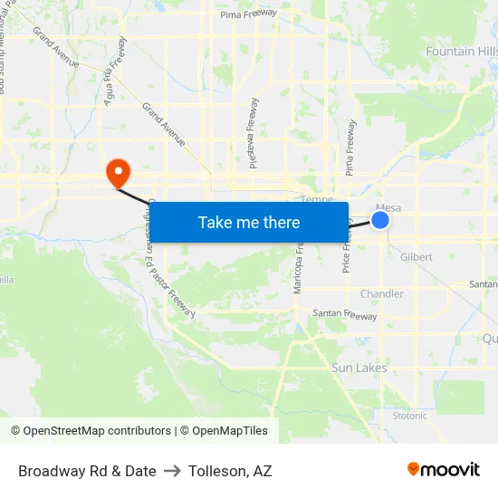 Broadway Rd & Date to Tolleson, AZ map