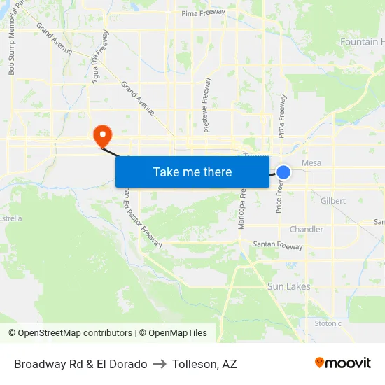 Broadway Rd & El Dorado to Tolleson, AZ map