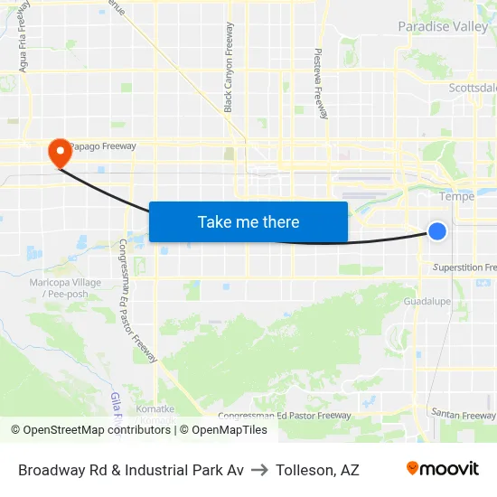 Broadway Rd & Industrial Park Av to Tolleson, AZ map