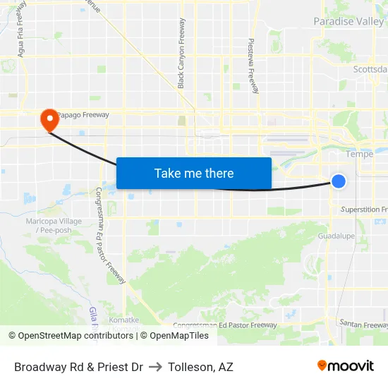 Broadway Rd & Priest Dr to Tolleson, AZ map