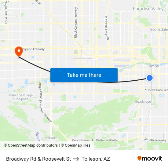 Broadway Rd & Roosevelt St to Tolleson, AZ map