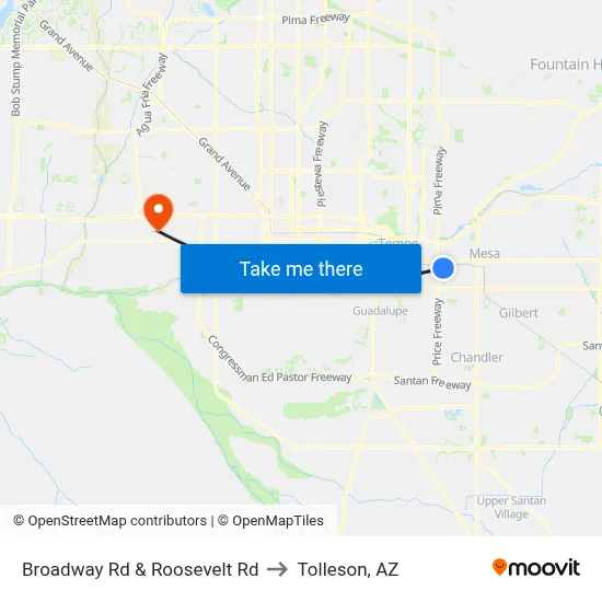 Broadway Rd & Roosevelt Rd to Tolleson, AZ map