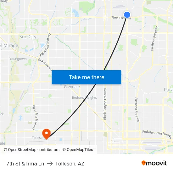 7th St & Irma Ln to Tolleson, AZ map