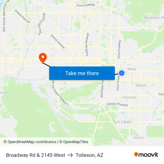 Broadway Rd & 2145 West to Tolleson, AZ map