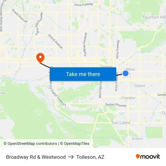 Broadway Rd & Westwood to Tolleson, AZ map