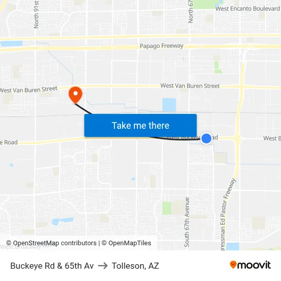 Buckeye Rd & 65th Av to Tolleson, AZ map