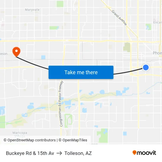 Buckeye Rd & 15th Av to Tolleson, AZ map
