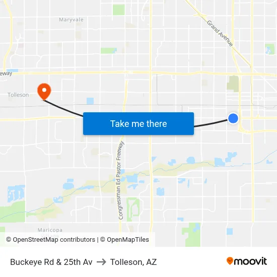 Buckeye Rd & 25th Av to Tolleson, AZ map
