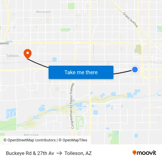 Buckeye Rd & 27th Av to Tolleson, AZ map