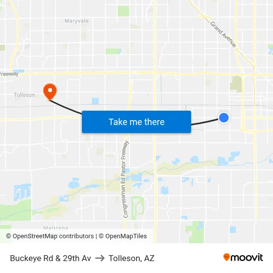 Buckeye Rd & 29th Av to Tolleson, AZ map