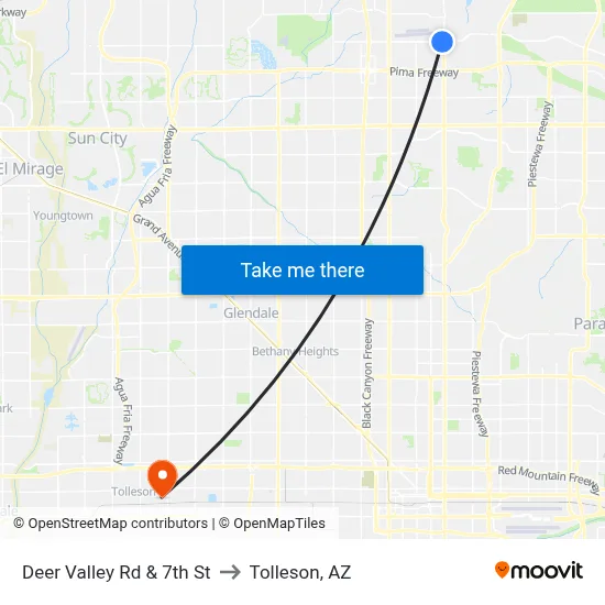 Deer Valley Rd & 7th St to Tolleson, AZ map