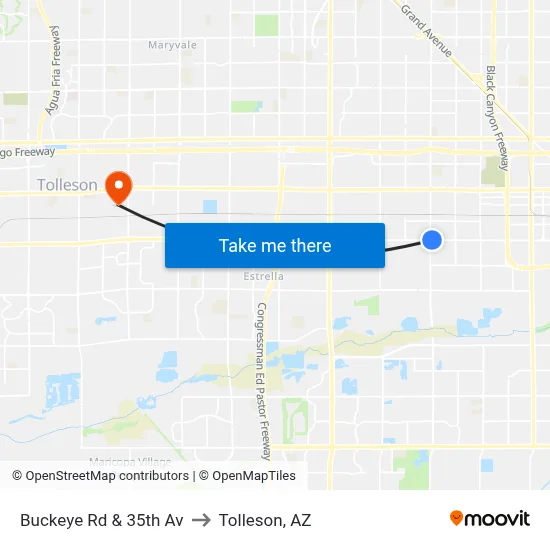Buckeye Rd & 35th Av to Tolleson, AZ map