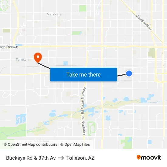 Buckeye Rd & 37th Av to Tolleson, AZ map