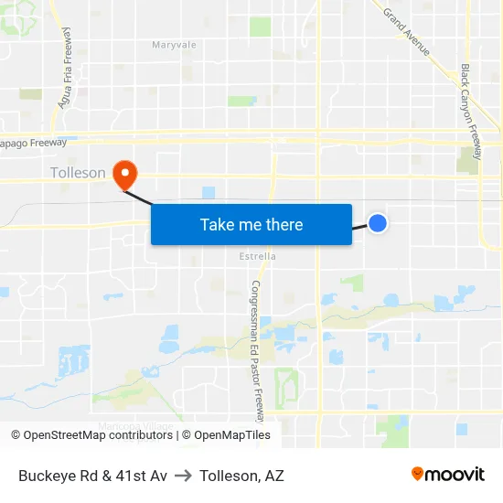 Buckeye Rd & 41st Av to Tolleson, AZ map