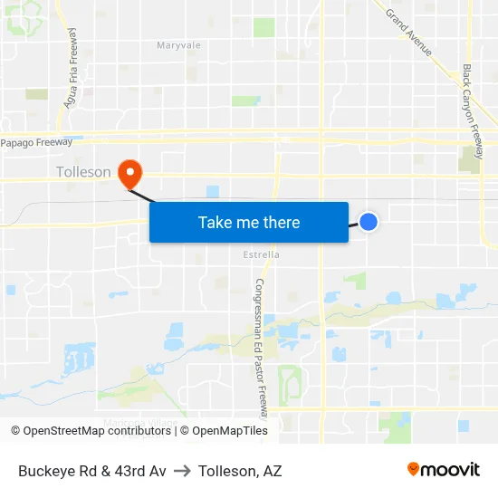 Buckeye Rd & 43rd Av to Tolleson, AZ map