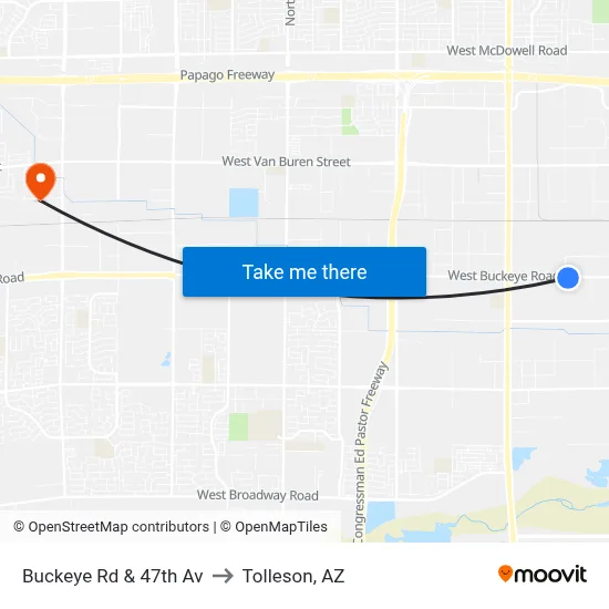 Buckeye Rd & 47th Av to Tolleson, AZ map