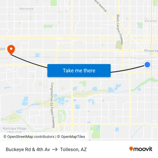 Buckeye Rd & 4th Av to Tolleson, AZ map