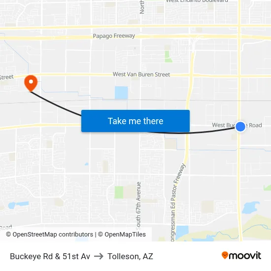 Buckeye Rd & 51st Av to Tolleson, AZ map